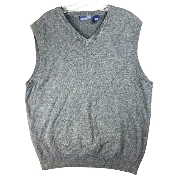 Vintage Saddlebred Sweater Argyle Vest Men M Gray V-Neck Made In Hong Kong - Picture 1 of 9